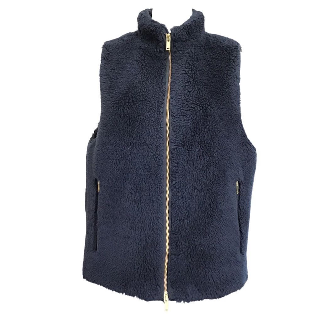 J. Crew Black Faux Fur Zip Vest Size Large
